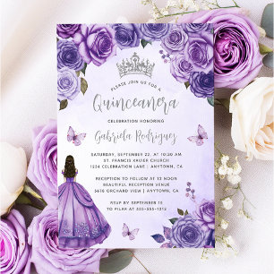 Lila silberne Blumenwatercolor Quinceañera Einladung