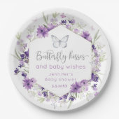 Lila silberne Butterfly kisses baby Dusche Pappteller (Vorderseite)