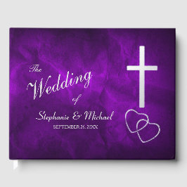 Lila Silberne Christliche Herzenshochzeit Gästebuch