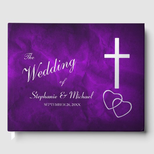 Lila Silberne Christliche Herzenshochzeit Gästebuch (Vorderseite)