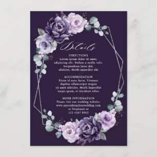 Lila silberne florale geometrische Hochzeitsdetail Begleitkarte