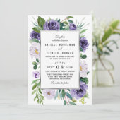 Lila Silberne graue Wasserfarbenblume Einladung (Stehend Vorderseite)