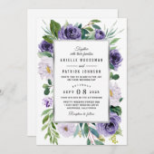 Lila Silberne graue Wasserfarbenblume Einladung (Vorne/Hinten)