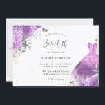 Lila & silberne Kleidung & Rose Schmetterling Swee Einladung<br><div class="desc">Lila & silberne Kleidung & Rose Schmetterling Sweet 16 Einladung Siehe passende Kollektion und andere Farben in Nest und Nest Store</div>