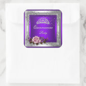 Lila Silberne Rose Quinceanera 15. Geburtstag Quadratischer Aufkleber (Tasche)