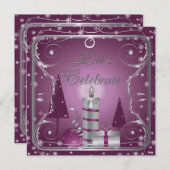 Lila Silberne Wirbel Bäume Ornamente Einladungen (Vorne/Hinten)