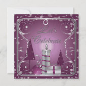 Lila Silberne Wirbel Bäume Ornamente Einladungen (Vorderseite)