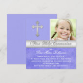 Lila Silberner 1. Foto der Heiligen Kommunion Einl Einladung (Vorne/Hinten)