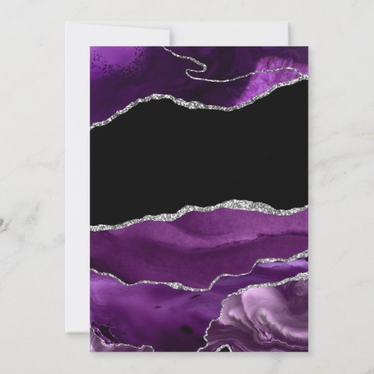 Lila Silberner Glitzer Agate Wedding Einladung (Rückseite)