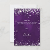 Lila silberner Glitzer funkelnd elegant Dankeskarte (Rückseite)