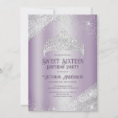 Lila Silberner Glitzer Princess Tiara Sweet 16 Inv Einladung (Vorderseite)