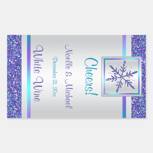 Lila Silberner Glitzer Snowflake Hochzeitssemble W Rechteckiger Aufkleber (Vorderseite)