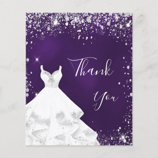 Lila silberner Glitzer weißes Kleid danke (Vorderseite)