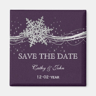 lila silberner Schneeflocke-Winter Save the Date Magnet