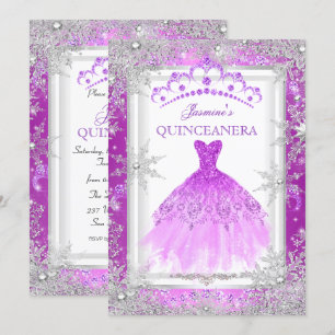 Lila-silberner Winter-Wunderland-Quinceanera-Party Einladung