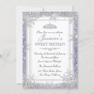 Lila silberner Winter-Wunderland Sweet 16 Einladun Einladung
