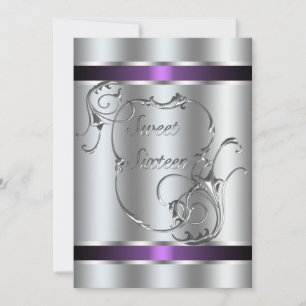 Lila silberner Wirbel elegantes Sweet Sixteen Einladung