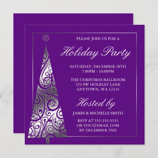 Lila silbernes einladung (Vorne/Hinten)