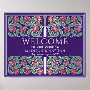 Lila silbernes florales königliches Hochzeits-Will Poster
