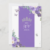 Lila Silberschmetterling Prinzessin Quinceanera Einladung (Rückseite)