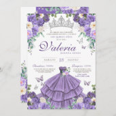 Lila Silberschmetterling Prinzessin Quinceanera Einladung (Vorne/Hinten)