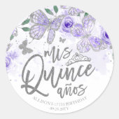 Lila Silberschmetterling Quinceanera Runder Aufkleber (Vorderseite)