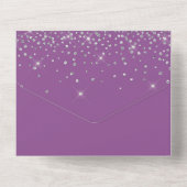 Lila Silberschmetterling Rose Satin-Bogen All In One Einladung (Rückseite)