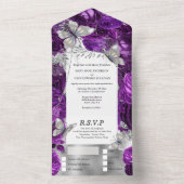 Lila Silberschmetterling Schimmer Glitzer Rose All In One Einladung (Innen Boden)