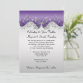 Lila Silberschmetterlinge 25 Jahre alt Einladung (Stehend Vorderseite)