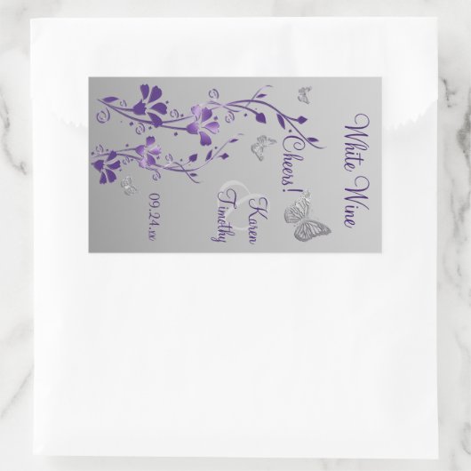 Lila, Silberschmetterlingsflorenweinetikett Rechteckiger Aufkleber (Tasche)