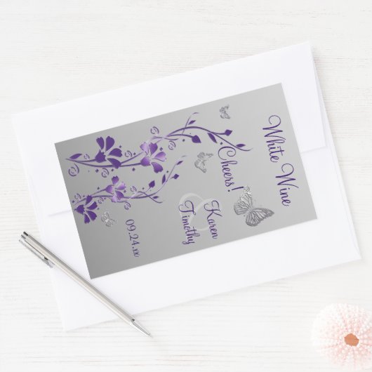 Lila, Silberschmetterlingsflorenweinetikett Rechteckiger Aufkleber (Umschlag)