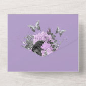 Lila Silberschmetterlingshochzeit All In One Einladung (Rückseite)