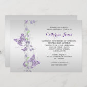 Lila Silberschmetterlingswirbel Einladung (Vorne/Hinten)