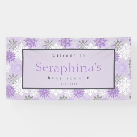 Lila Silberschneeflocken Winterkindern Kinderdusch Banner (Horizontal)
