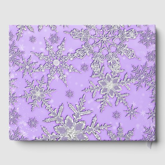 Lila Silberschneeflocken Winterwunderland Gästebuch (Rückseite)