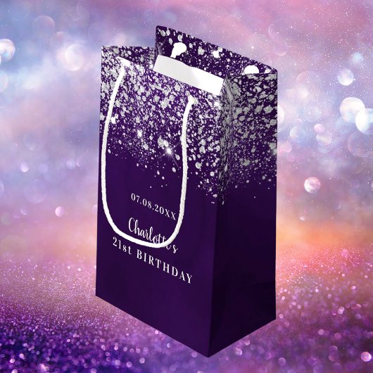 Lila Silberstaub-Monogramm des Glitzer Kleine Geschenktüte