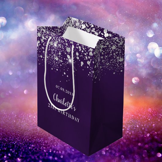 Lila Silberstaub-Monogramm des Glitzer Mittlere Geschenktüte