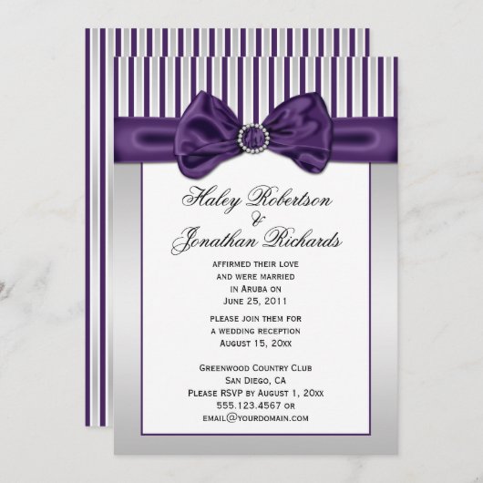 Lila Silberstreifen mit weißer Streifen Diamanten Einladung (Vorne/Hinten)