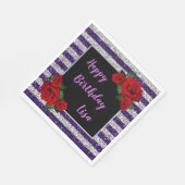 Lila Silberstreifen Streifen Glitzer Rote Rosen Ge Serviette (Ecke)