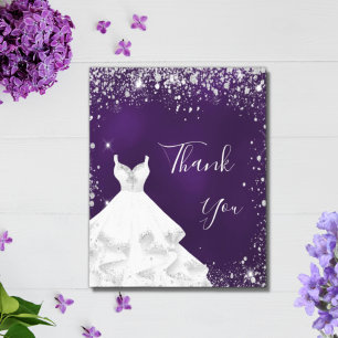 Lila silberweißes Kleid Glitter glamourös Dankeskarte