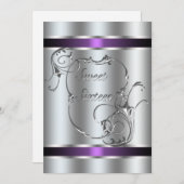 Lila Silberwirl Elegante 16 . Geburtstag Einladung (Vorne/Hinten)