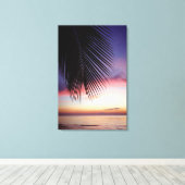 Lila Silhouette des Sunset Beach Tropical Palm Tre Leinwanddruck (Insitu (Holzboden))
