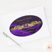 Lila Silk Gold Scroll Oval Wedelweinaufkleber Ovaler Aufkleber (Umschlag)