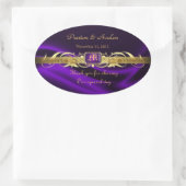 Lila Silk Gold Scroll Oval Wedelweinaufkleber Ovaler Aufkleber (Tasche)