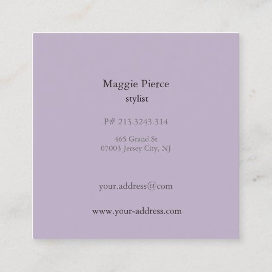 Lila Silk Square Business Card Quadratische Visitenkarte (Rückseite)
