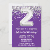 Lila Silver 2. Geburtstag Party Einladung (Vorderseite)