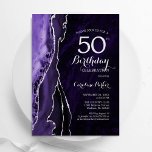 Lila Silver Agate 50. Geburtstag Einladung<br><div class="desc">Lila und silber agate 50. Geburtstagsfeier Einladung. Elegantes modernes Design mit Aquarellfarben-marmorgeode Hintergrund,  Imitate Glitzer Silber und Typografie Skript-Schriftart. Die trendige Einladungskarte eignet sich perfekt für eine stilvolle Damenfeier. Gedruckte Zazzle Einladungen oder Sofortdownload digitalen druckbaren Vorlage.</div>