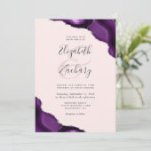 Lila Silver Agate Corners Blush Pink Wedding Einladung (Stehend Vorderseite)