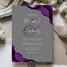 Lila Silver Agate Corners Grau Wedding Einladung