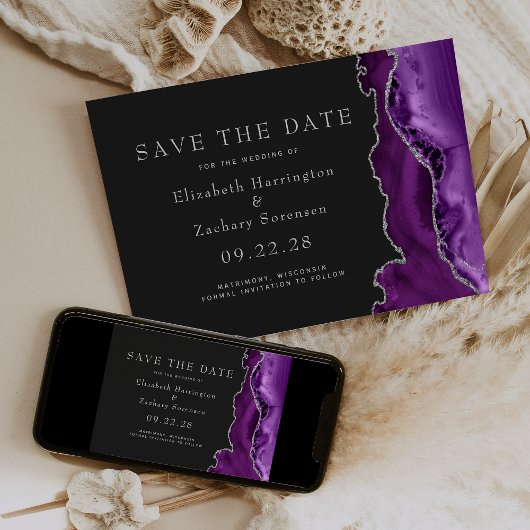 Lila Silver Agate Dark Save the Date Einladung